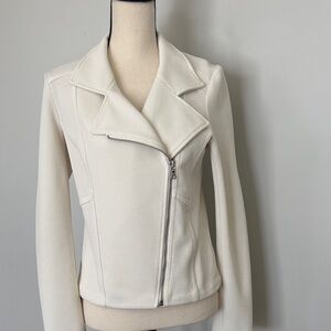 Cream Textured Moto Jacket - Elegant Zip Front